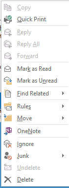 Outlook 2013 context menu screenshot