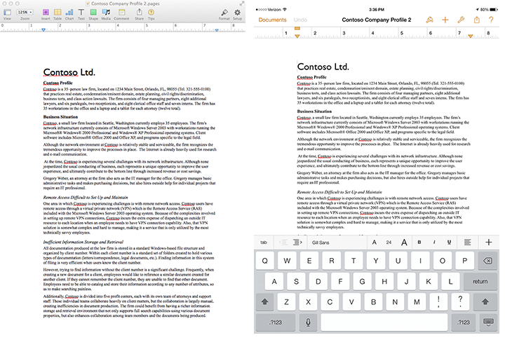 Pages Mac and iPad screenshots