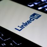 Linkedin logo on a laptop keyboard