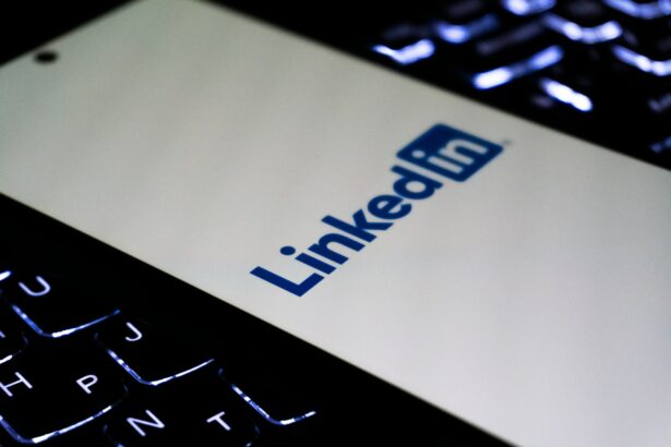 Linkedin logo on a laptop keyboard