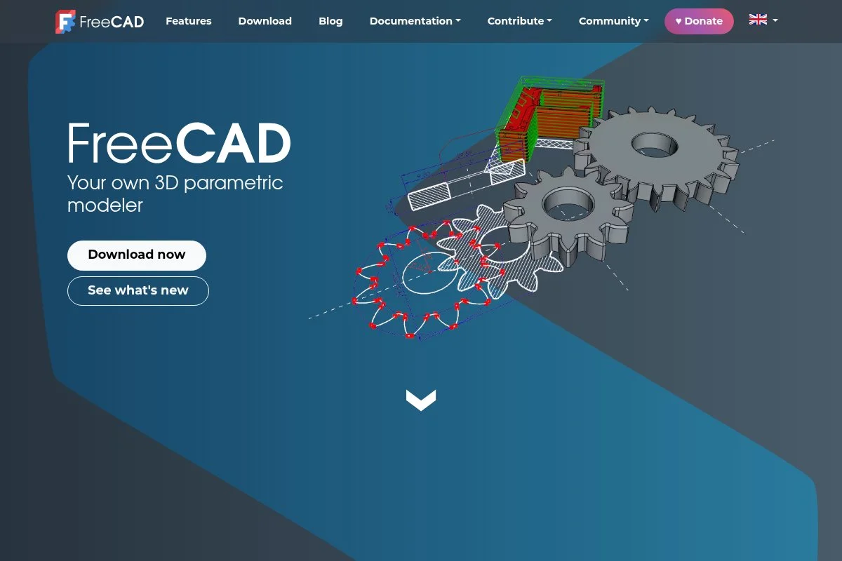 Screenshot of FreeCAD homepage