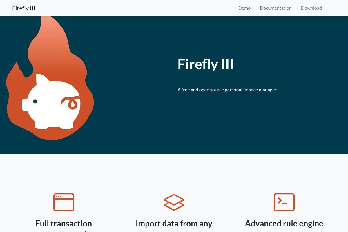 Screenshot of Firefly III homepage