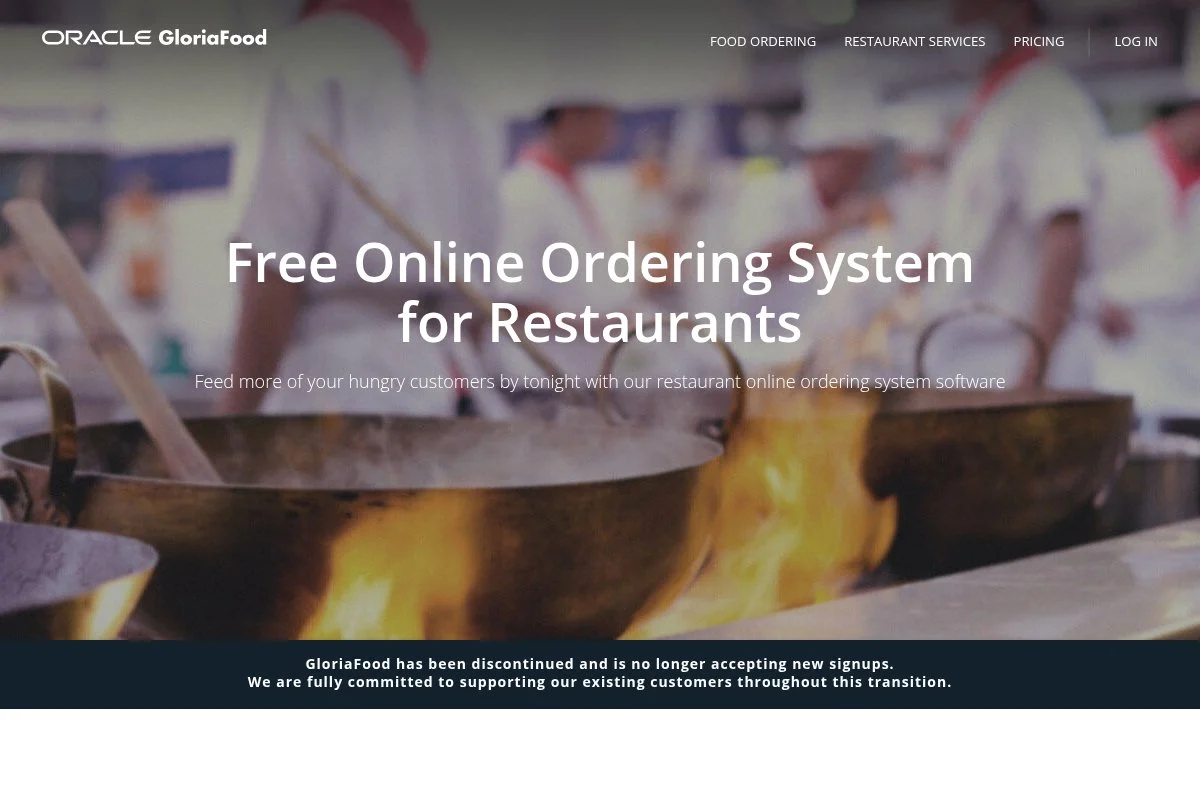 Screenshot of GloriaFood homepage