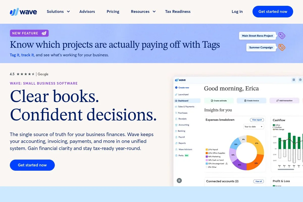Screenshot of Wave homepage