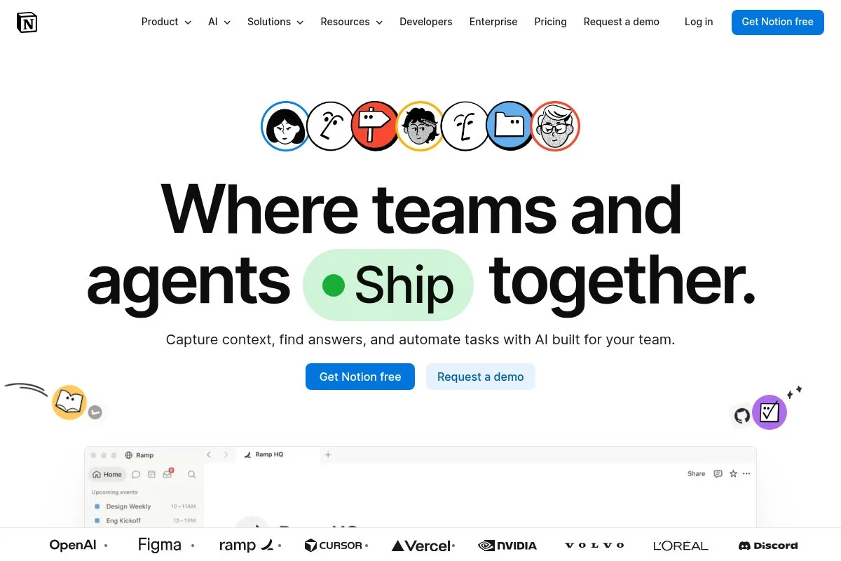 Screenshot of Notion homepage
