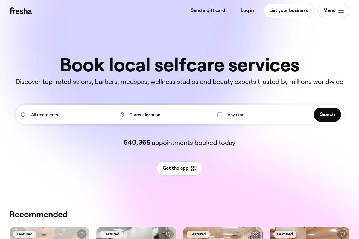Screenshot of Fresha homepage