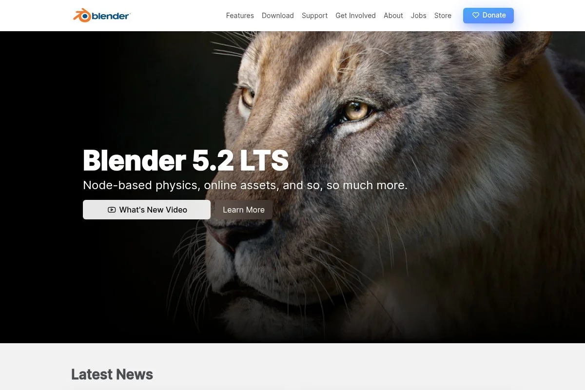 Screenshot of Blender homepage