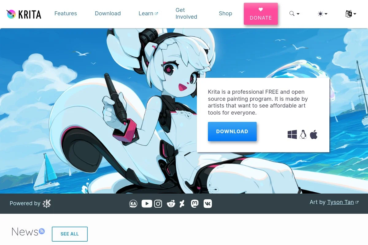 Screenshot of Krita homepage
