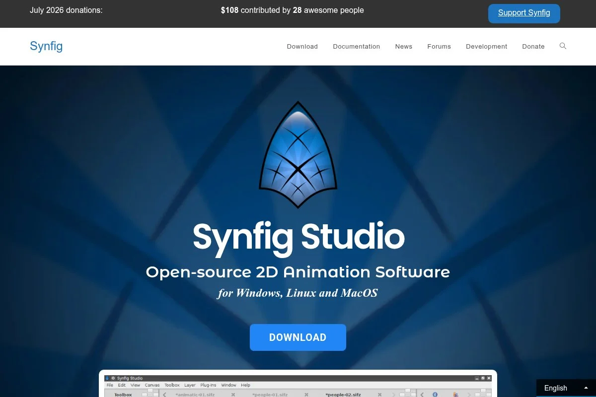 Screenshot of Synfig Studio homepage
