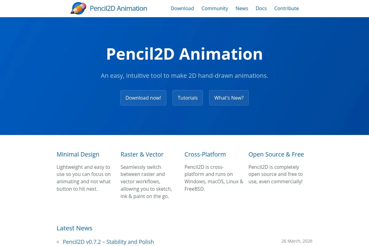 Screenshot of Pencil2D homepage