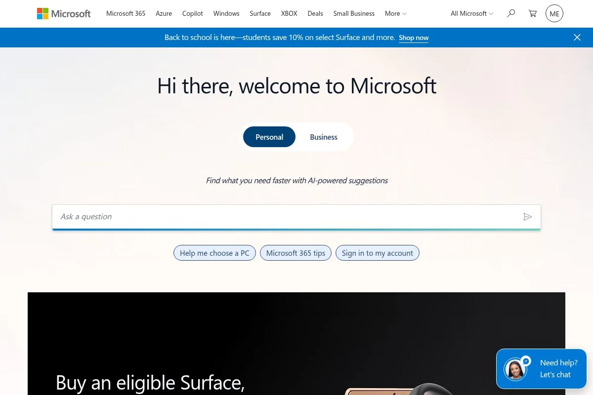 Screenshot of Microsoft Defender Antivirus homepage