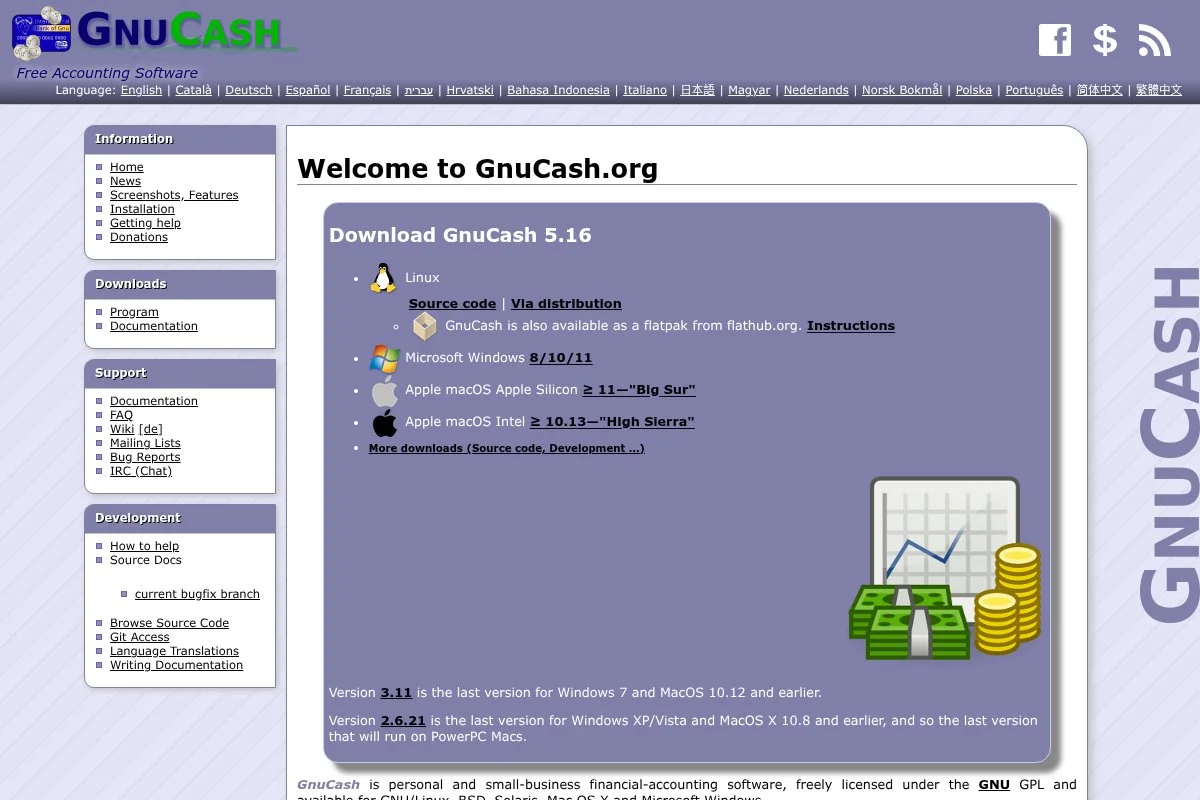 Screenshot of GnuCash homepage