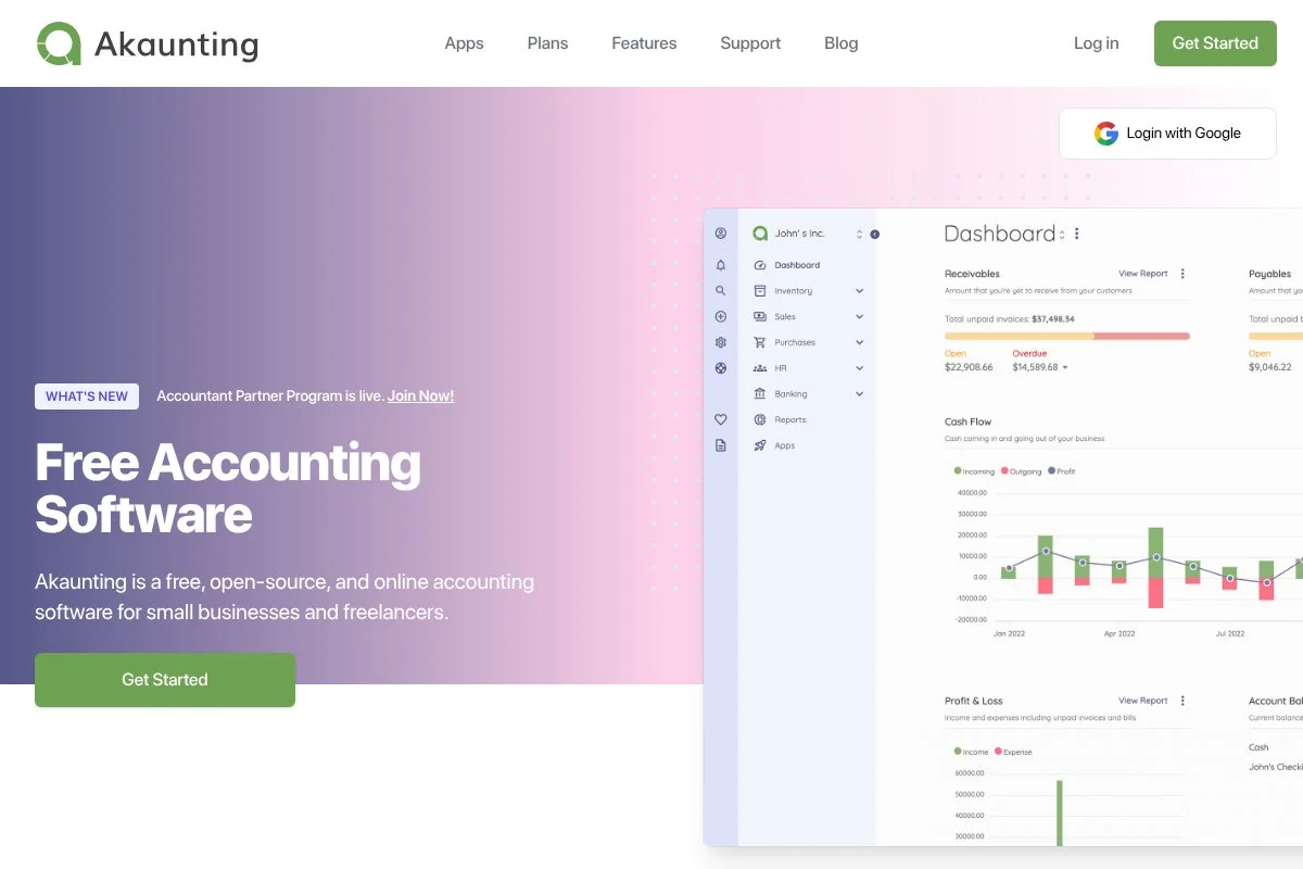 Screenshot of Akaunting homepage