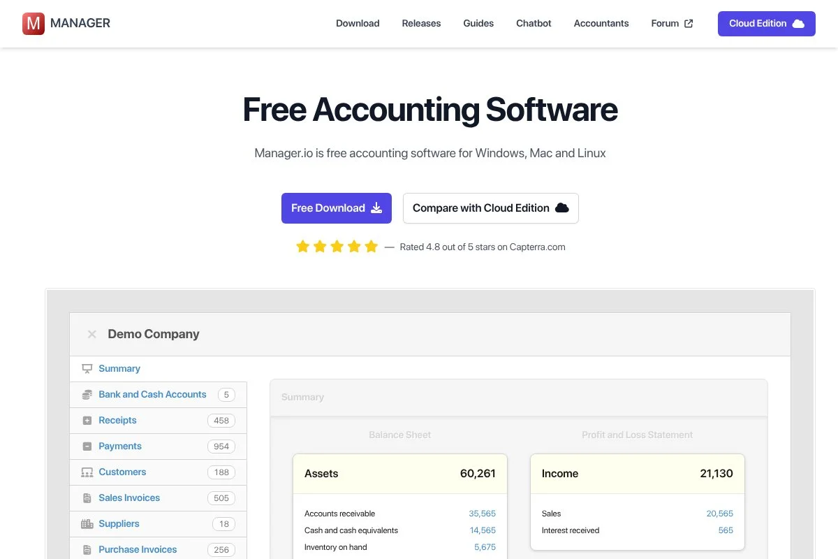 Screenshot of Manager homepage