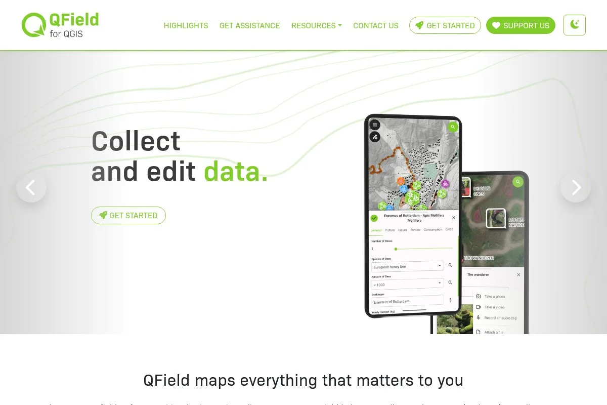 Screenshot of QField homepage