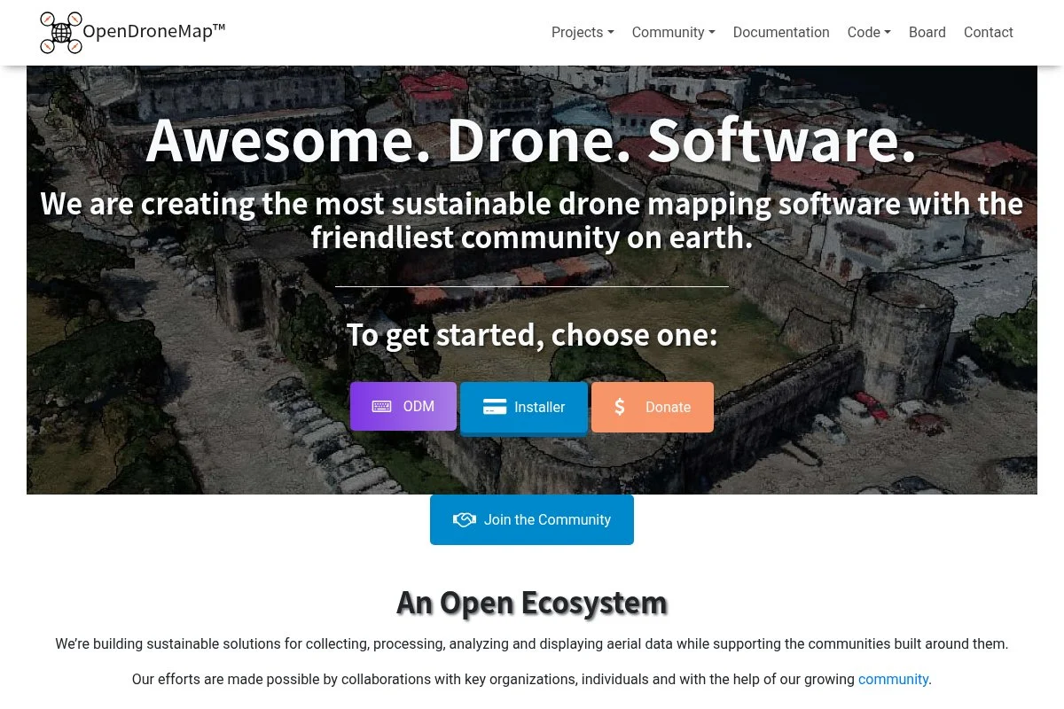 Screenshot of OpenDroneMap homepage