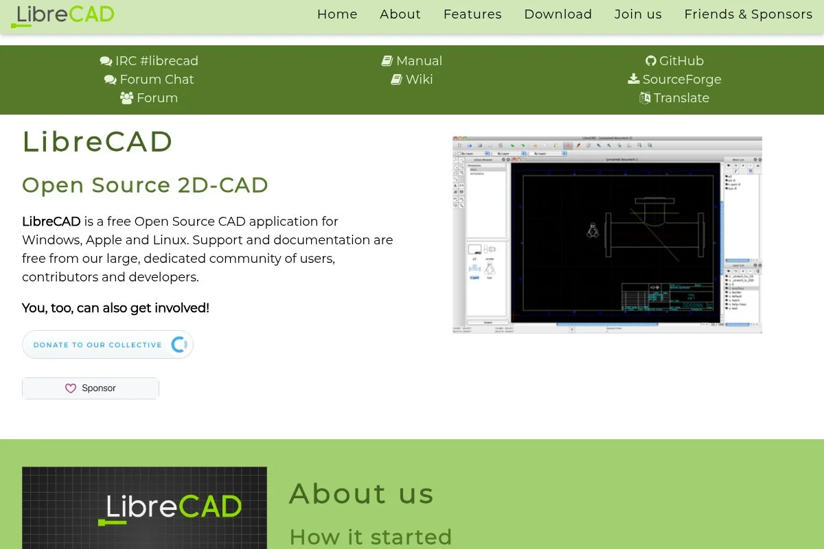 Screenshot of LibreCAD homepage