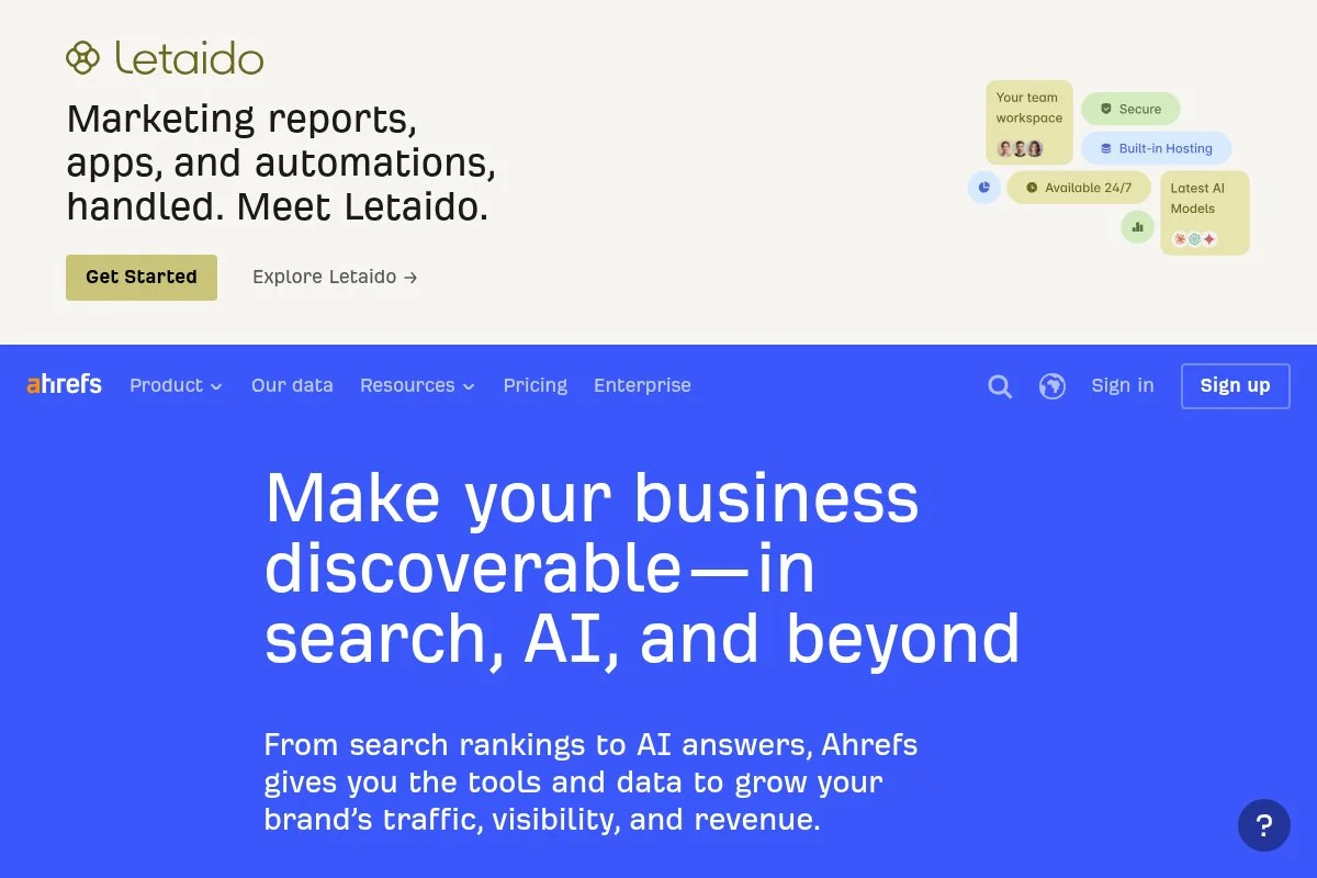 Screenshot of Ahrefs Webmaster Tools homepage