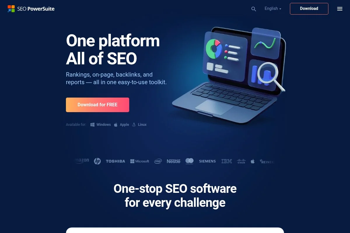 Screenshot of SEO PowerSuite homepage