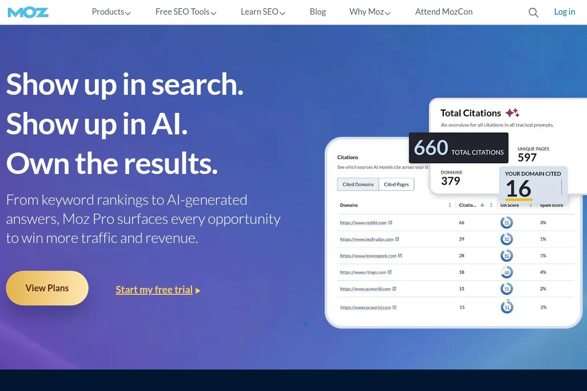 Screenshot of MozBar homepage