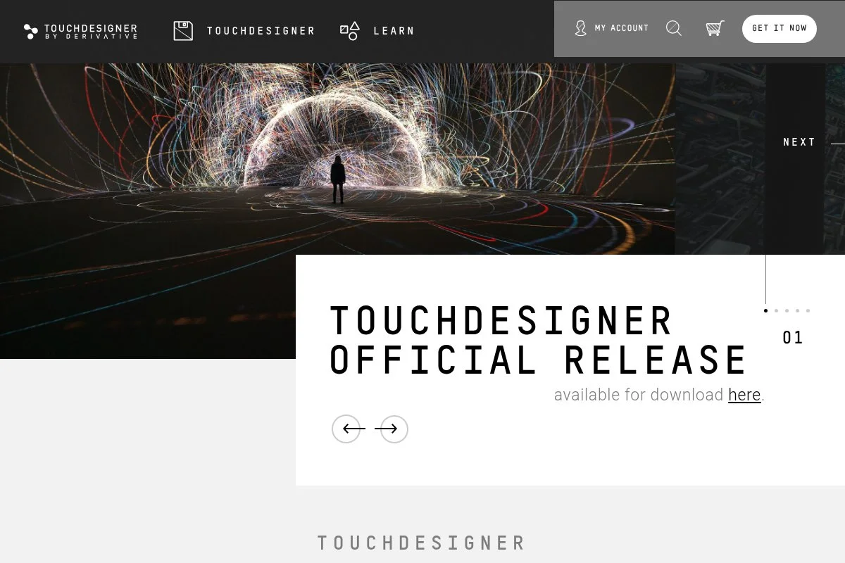 Screenshot of TouchDesigner homepage