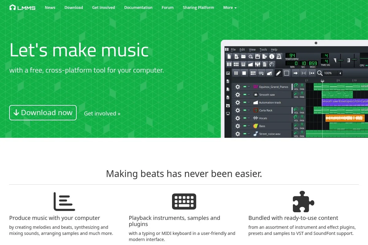 Screenshot of LMMS homepage