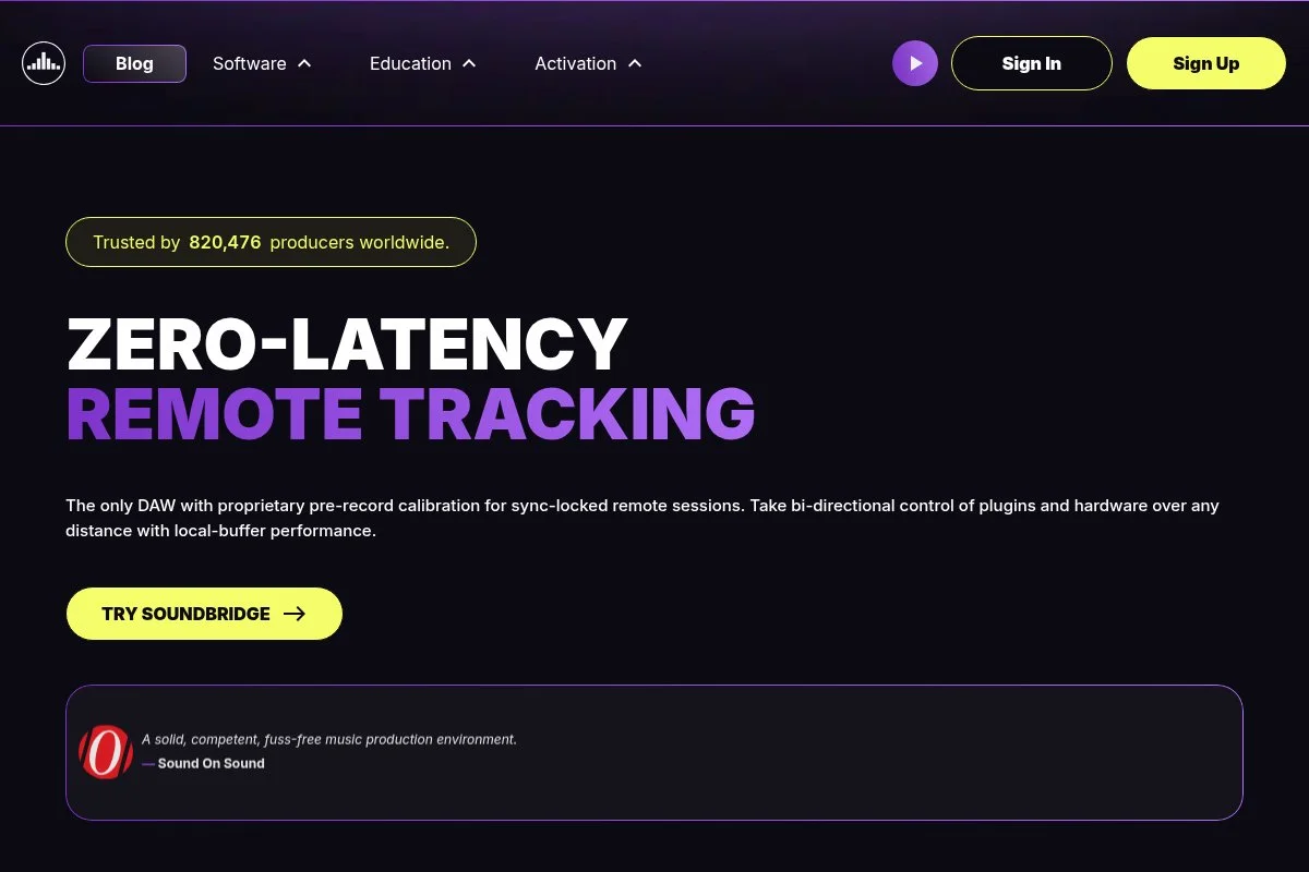 Screenshot of SoundBridge homepage