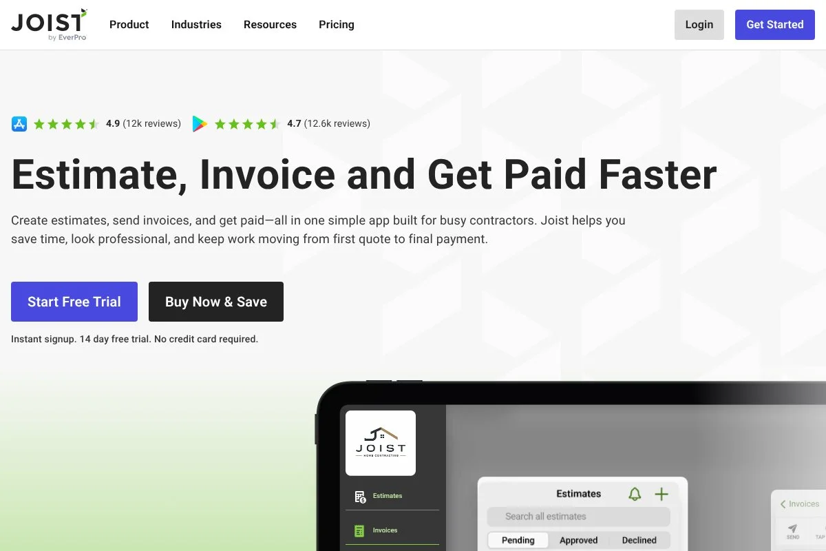 Screenshot of Joist homepage