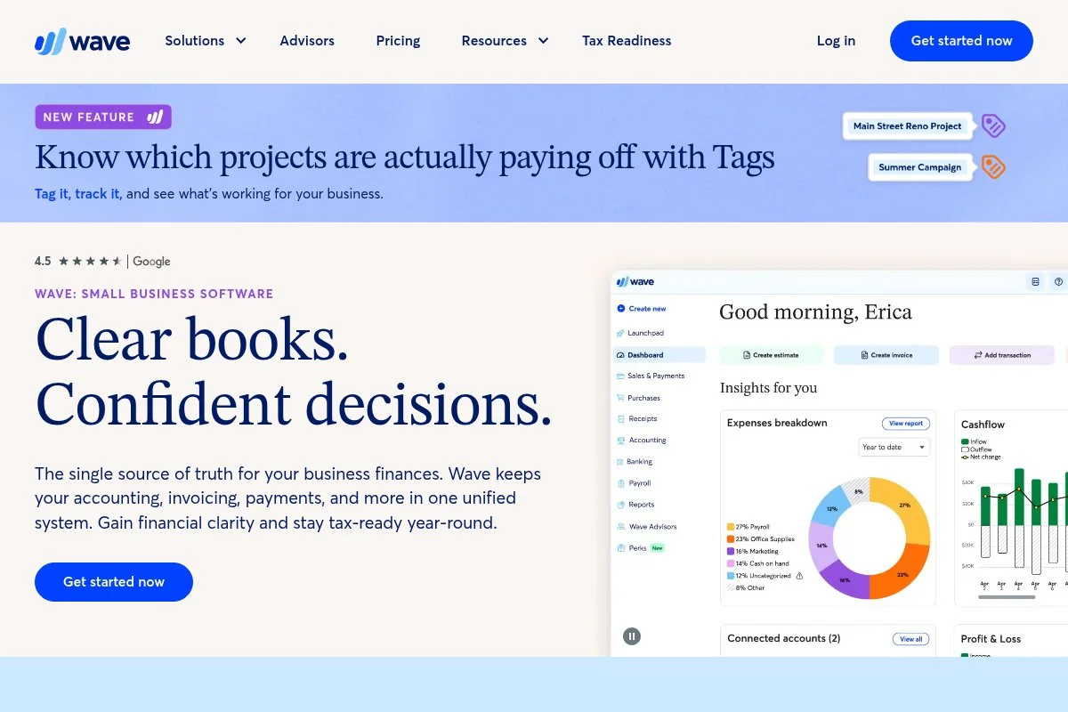 Screenshot of Wave homepage