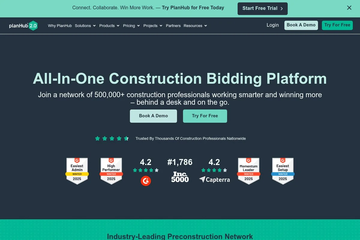 Screenshot of PlanHub homepage