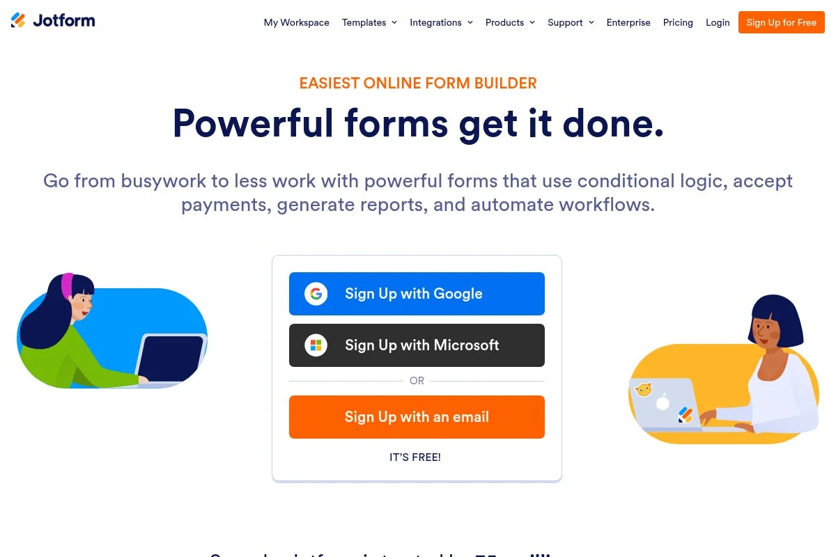Screenshot of Jotform Sign homepage