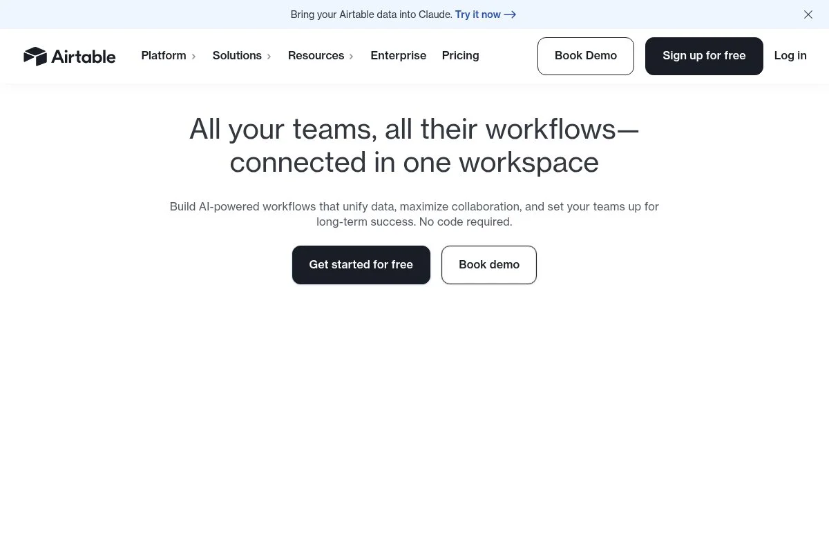 Screenshot of Airtable homepage