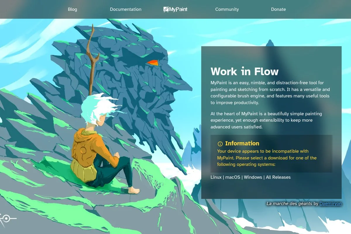 Screenshot of MyPaint homepage