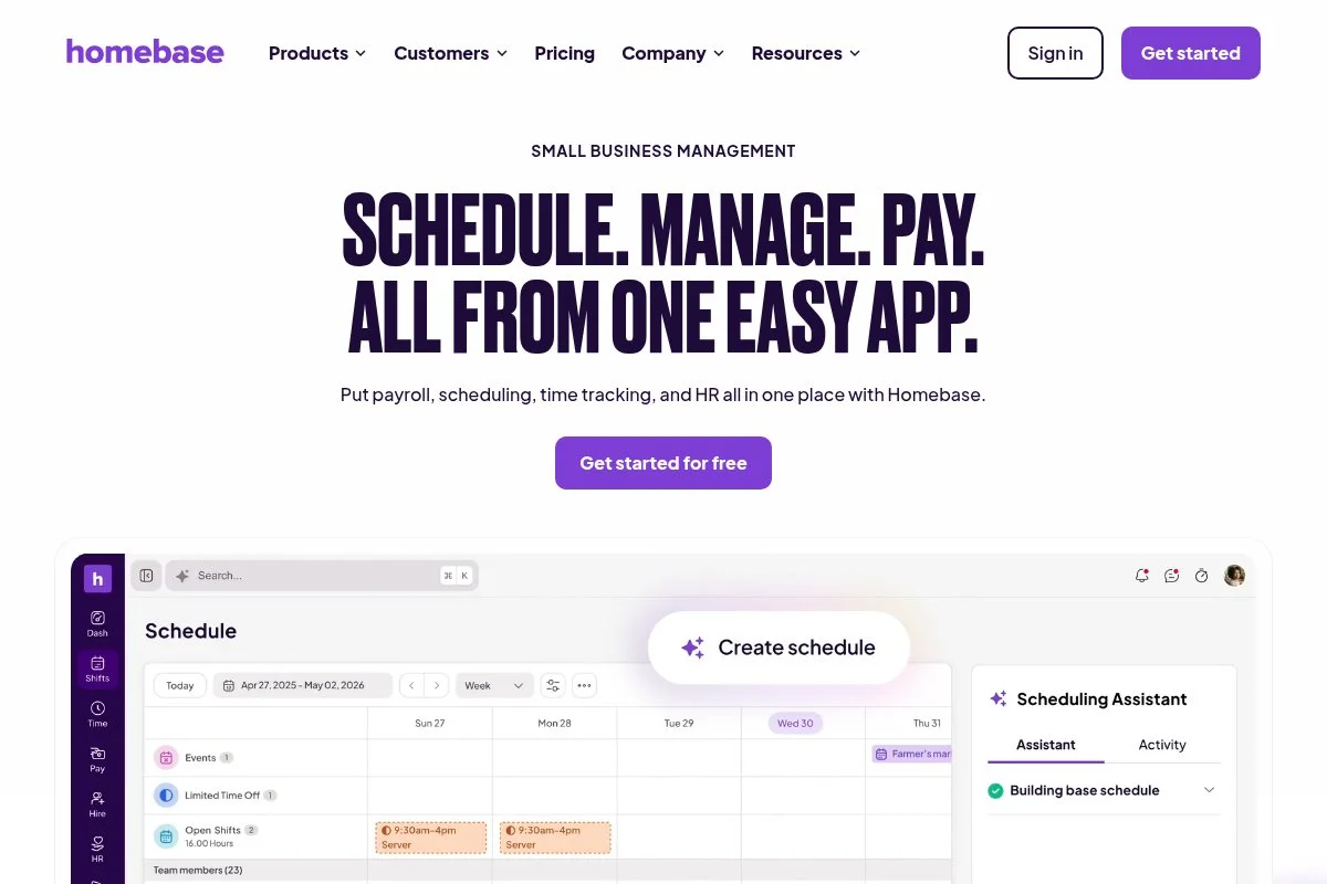 Screenshot of Homebase homepage