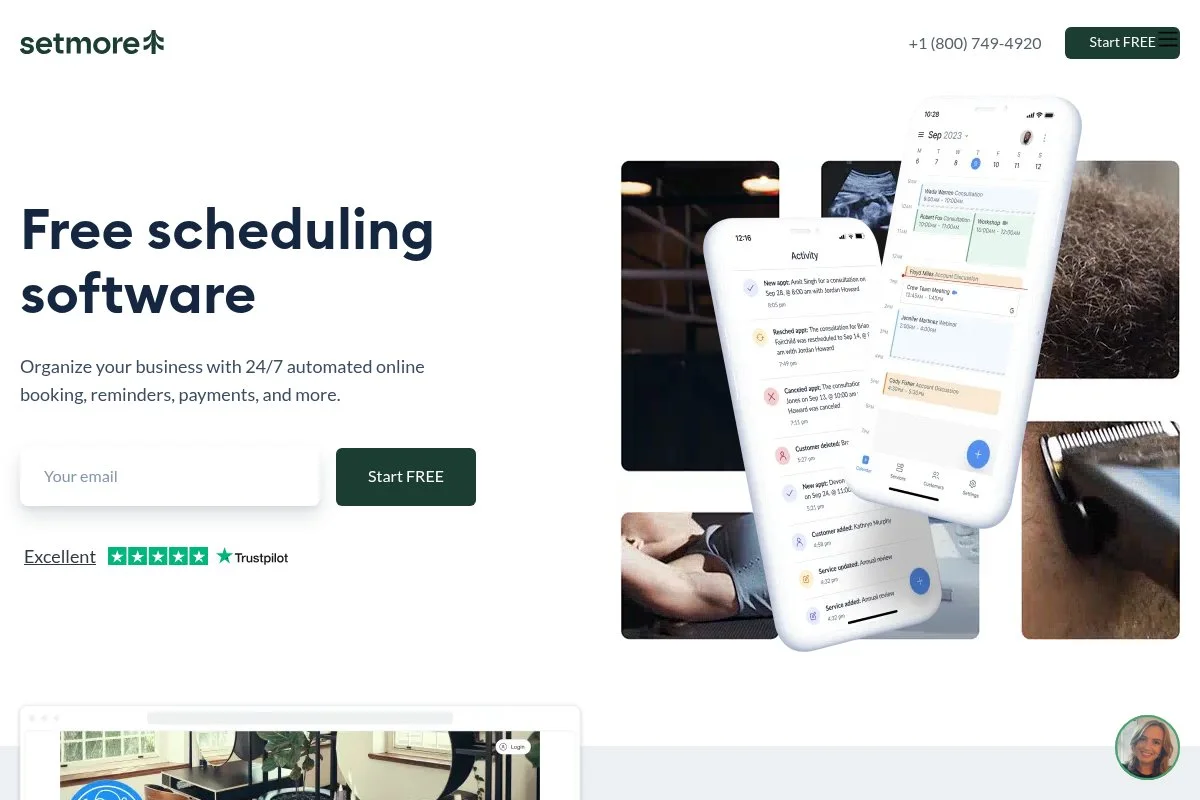 Screenshot of Setmore homepage