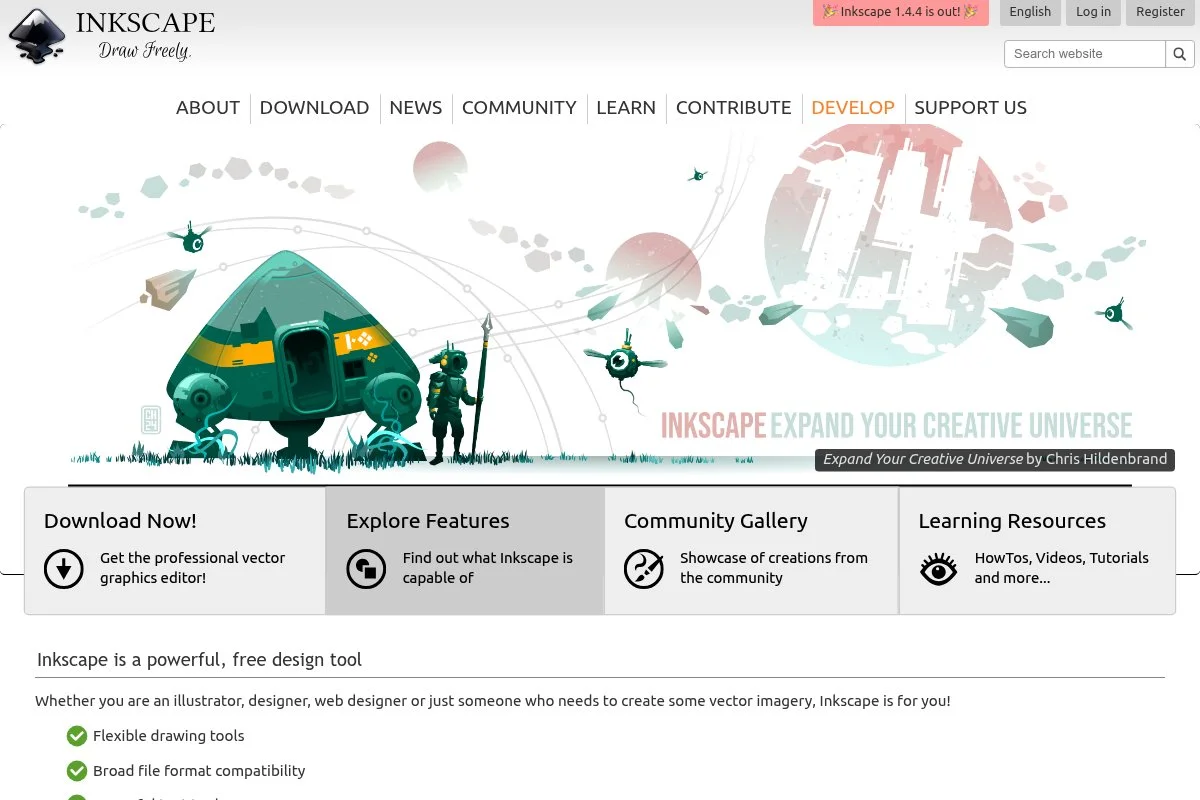 Screenshot of Inkscape homepage