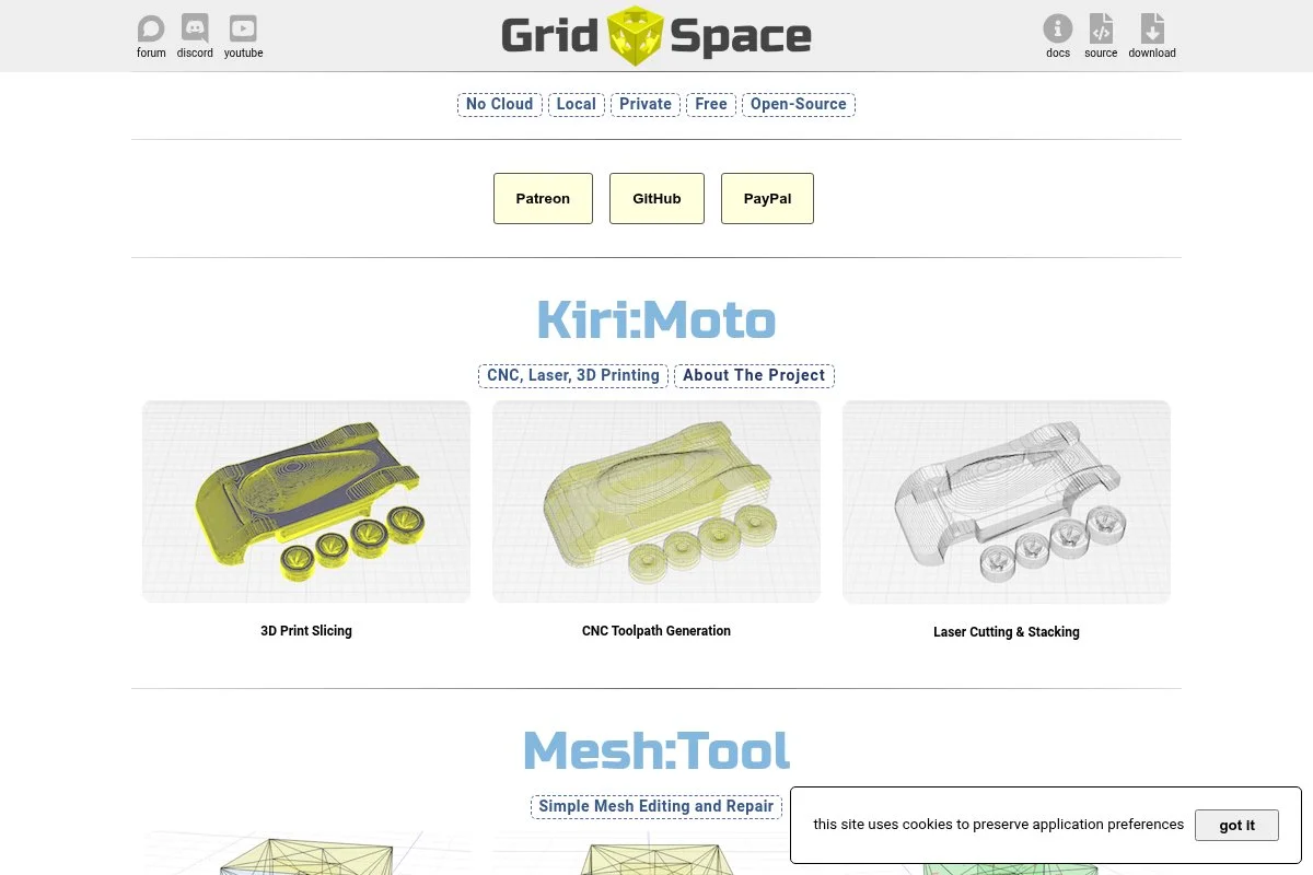 Screenshot of Kiri:Moto homepage