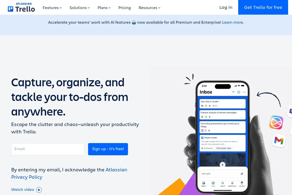 Screenshot of Trello homepage