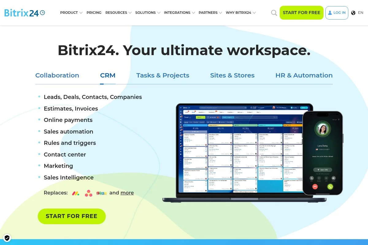 Screenshot of Bitrix24 homepage