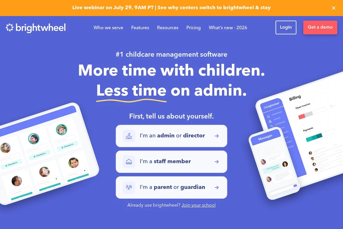 Screenshot of brightwheel homepage