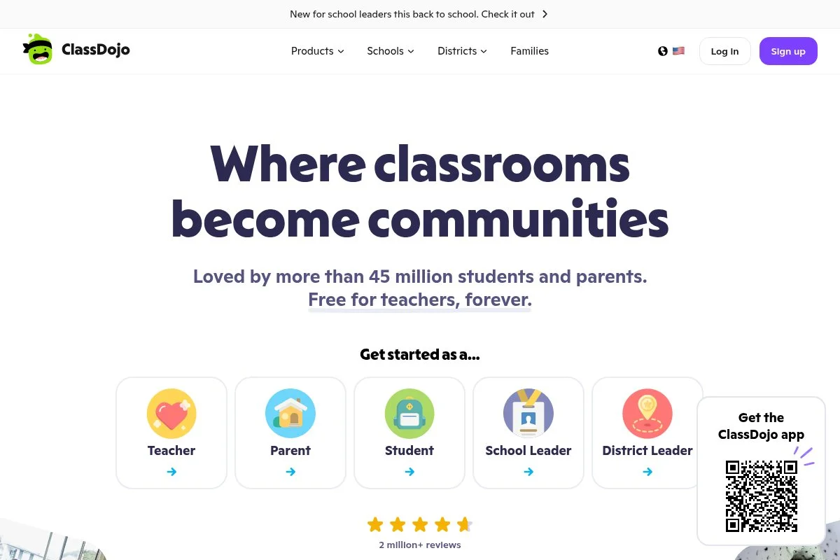 Screenshot of ClassDojo homepage