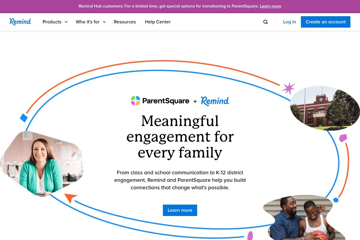 Screenshot of Remind homepage