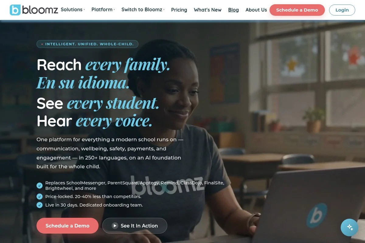 Screenshot of Bloomz homepage