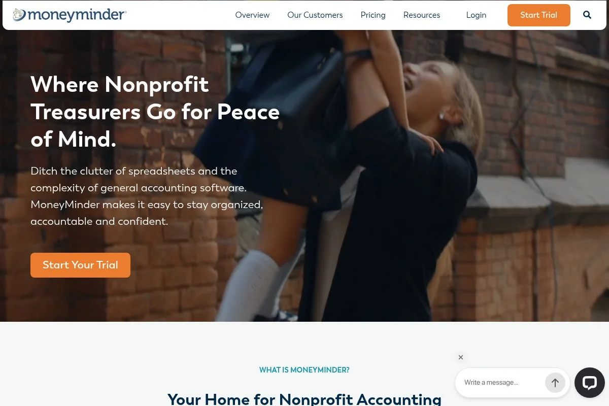 Screenshot of MoneyMinder homepage