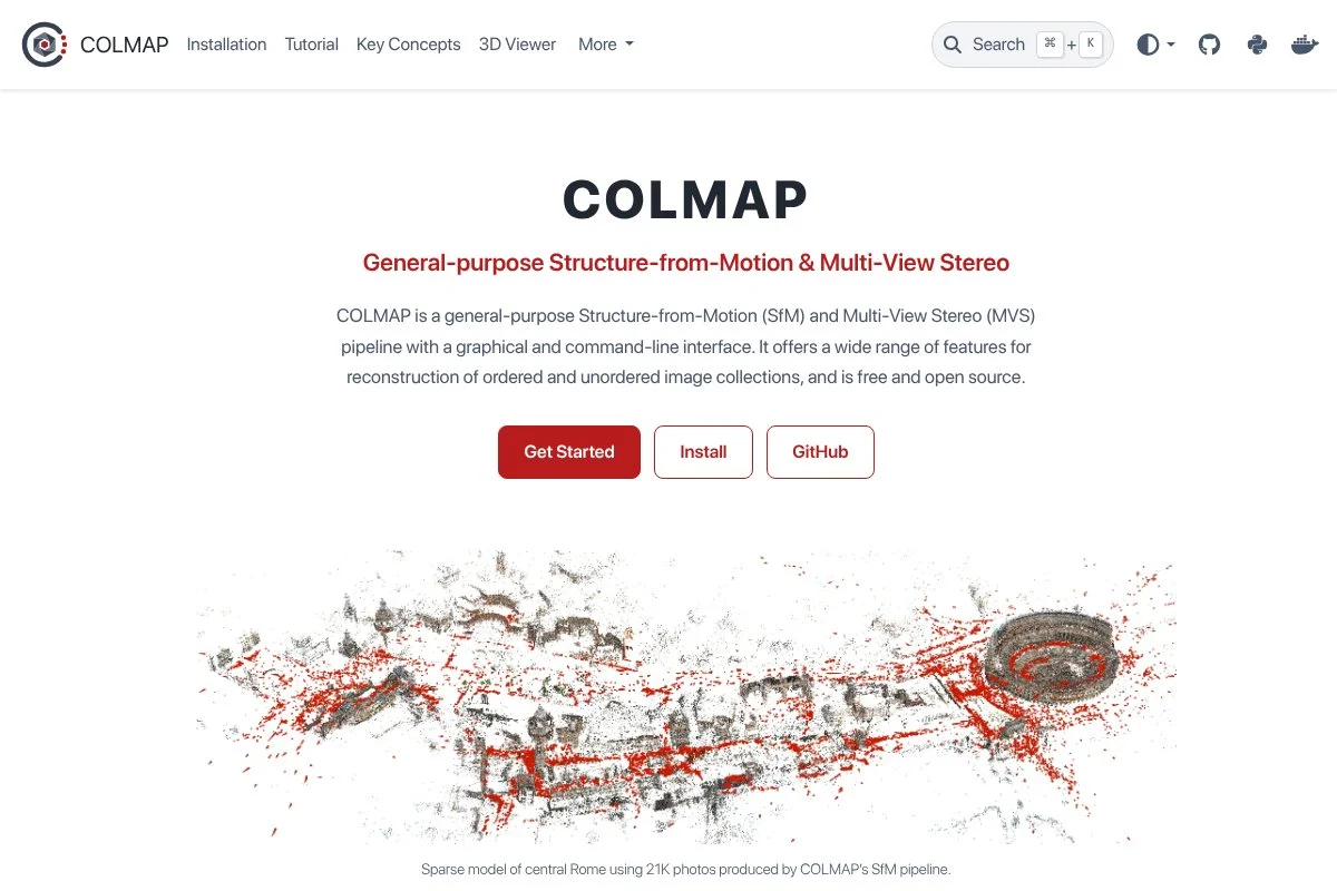 Screenshot of COLMAP homepage