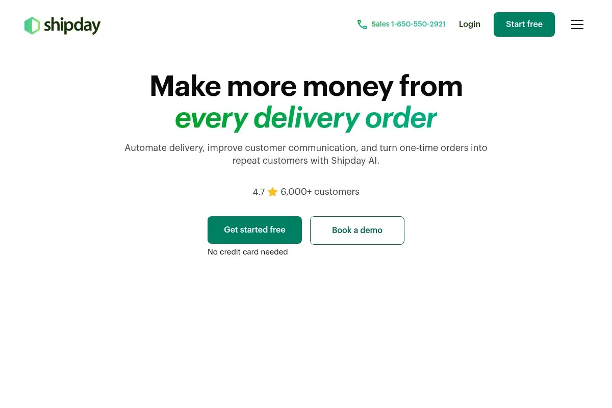 Screenshot of Shipday homepage