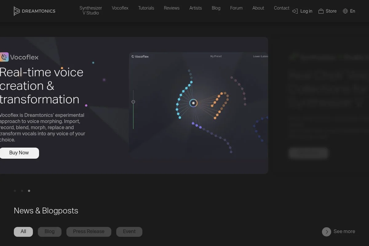 Screenshot of Synthesizer V Studio Basic homepage