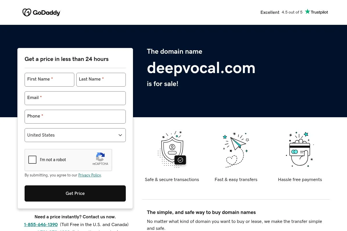 Screenshot of DeepVocal homepage