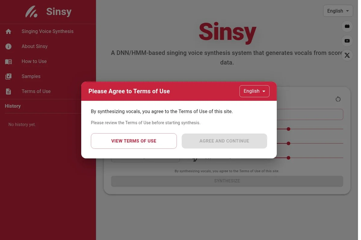 Screenshot of Sinsy homepage