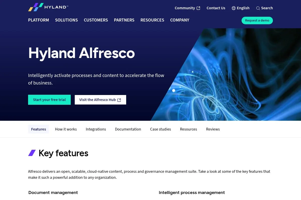 Screenshot of Alfresco homepage